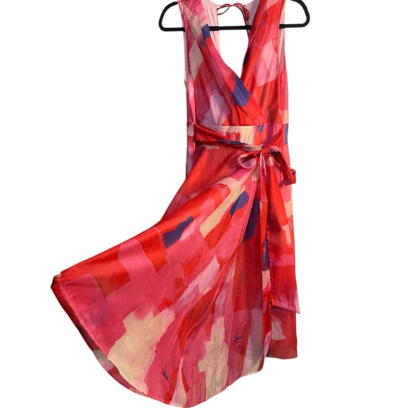 Anthropologie x Eva Franco Pink Rose Painted Sleeveless Midi Dress Size 10 - Picture 3 of 8